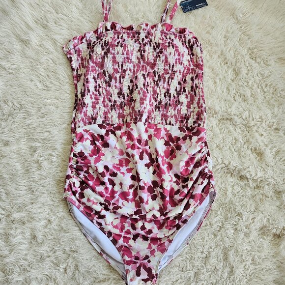 Summer Mae Women's Purple Floral Floral Maternity One Piece Swimsuit Bath Suit S - Picture 1 of 7